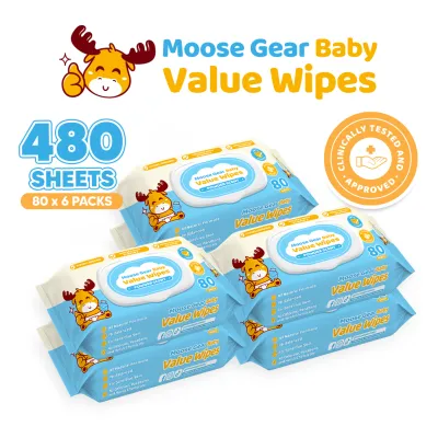 Moose Gear Baby Value Wipes Powder Scent 480s (6PACKS) Hypoallergenic w/ Vitamin E & Aloe Extract