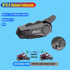 HLINKEY E1 Motorcycle Helmet Bluetooth 5.0 Intercom Headset 1000M Waterproof Wireless Handsfree Call Mic Interphone Headphone for 2 Riders Intercommunication
