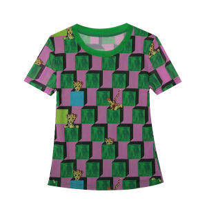 REHIN Womens top Slim fit unique patten Color-coded squares print round collar mesh short-sleeved T-shirt S-3XL trend elegant blouse