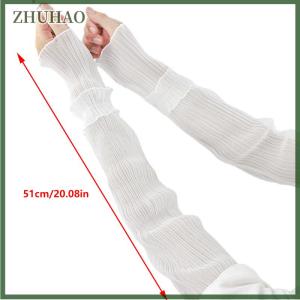 ZHUHAO ถุงมือแบบไม่มีนิ้วยาวสำหรับผู้หญิงใส่กลางแจ้งแขนกันแดดกันยูวีแขนผ้าลูกไม้ตาข่ายบางป้องกันแสงแดดสำหรับฤดูร้อน