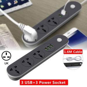 USB Power Socket Universal Power Cord Extension Socket with 3 AC +3 USB Charger Adapter 1.6M Length Power Cord Excellent for Home