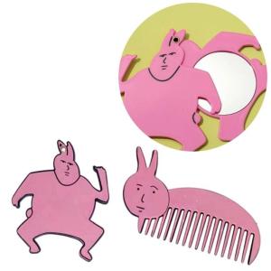 Gương Thỏ màu hồng ngộ nghĩnh và phụ kiện Acrylic dễ thương Bộ lược vật liệu acrylic móc khóa dễ thương để trang điểm và trang tạo kiểu tóc