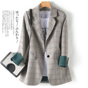 Red plaid suit jacket womens early autumn new Korean style loose fashion temperament spring and autumn casual small suit