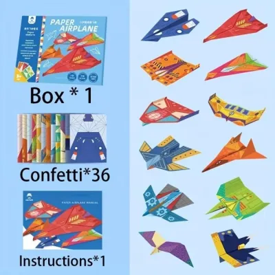 36Pcs Creative Paper Airplane Set - Colorful DIY Origami Planes Educational Flying Fun for Kids