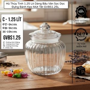 Lọ Thủy Tinh 1.25L Đựng Hạt Bánh Kẹo Vân Lưới Nổi Sang Trọng - Hũ Thủy Tinh Decor Bếp Đẹp GVVL1.25