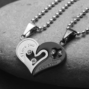 Vòng Cổ Mặt Trái Tim Titan (Một Đôi ) Không Bao Giờ Tách Rời Phong Cách Âu Mỹ VCHEARTCOUPLE01
