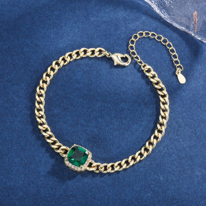 SEQUITO Simple Gold Plated Pave Square Red Green CZ Zircon Crystal Chic Charm Chain Bracelet for Women Best Friends Jewelry Gift B141