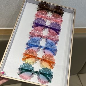 OWNNEW Gradient Kids Daisy Sunglasses Round Frame Double Splicing Children Sunglasses Sun Protection Kids Shades for Girls
