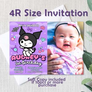Kuromi Birthday Invitation Card with Envelope - Sanrio - Girl Birthday Invite - 5R 4R