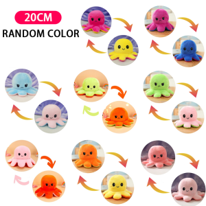 Tiktok Reversible Flip Stuffed Octopus Plush Doll Soft Squishy Toys For Kids Happy Angry Moods Birthday Gift