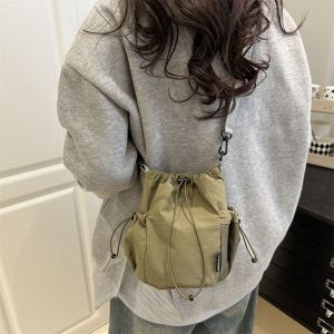 SUNYMEI Handbag Drawstring Bucket Bag Korean Style Purse Small Crossbody Bag Fashionable Mobile Phone Bag Nylon Shoulder Bag Women
