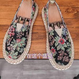 Chinese-Style MenS Shoes Summer Breathable Linen Shoes MenS Slip-On Work Canvas Shoes Non-Slip Soft Sole