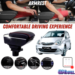 CAR USB ARMREST PERODUA VIVA armrest viva Car Organizer Phone Charger Storage Holder USB PORT Double Layer Compartment Organizer Armrest 3 USB Port Console Box Storage