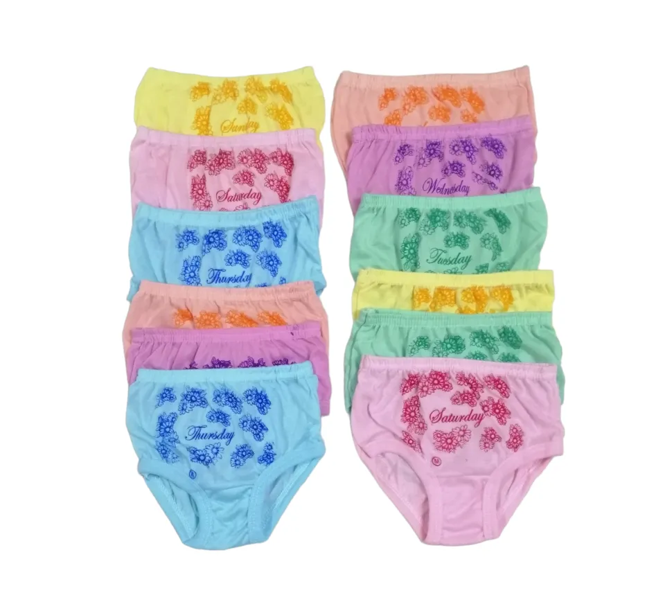 12pcs 6pcs Everyday Cotton Panty For Kids With Monday Tuesday Wednesday Up  To Sunday Print Size Available for 6 months to 10 years old