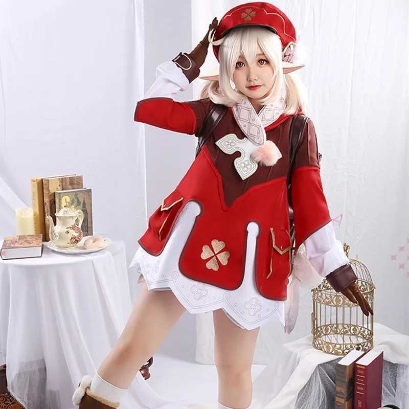 Game Genshin Impact Klee Cosplay Costume Cute Loli Red Dress Woman