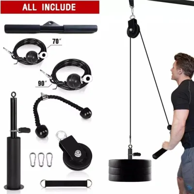 Home Gym Pulley Cable Machine Kit 280LBS Heavy Duty | Silent Pulley with Loading Pin Tricep Rope Straight Bar for Biceps Lat Pulldown Strength Workout