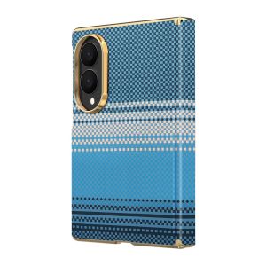 Gradient Woven Textured Case for Samsung Galaxy Z Fold 8 Ultra/8/7/6 Gold Electroplated Frame Built‑in Magnetic Charging Hinge Protection Shockproof Protective Cover