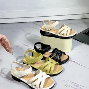 [Free Shipping] Womens Wedge Sandals Summer Fashionable Hollow Breathable Beaded Thick Chunky Heel Mid-Strap Sandals
