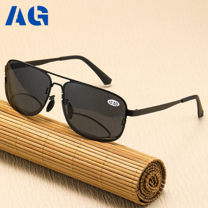 A-G in Polarized Sunglasses Reading Glasses Men Bifocal for Driving  Look Far and Near Double Vista Aviator Eyeglasses Original Fashion Grade UV 