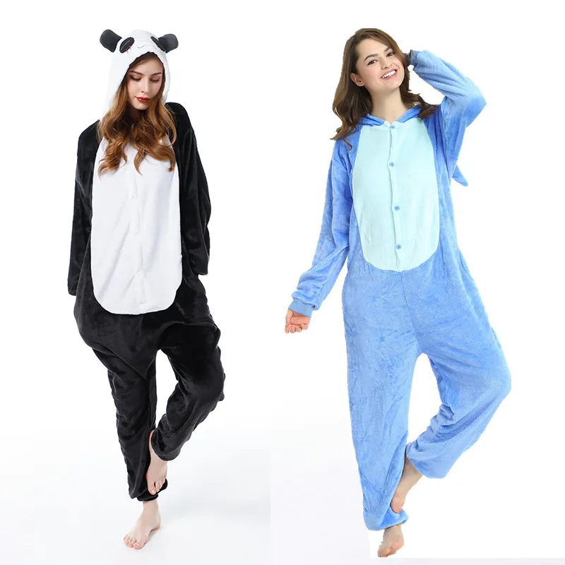Stitch Adults Animal Onesies Winter Women Pajamas Jumpsuit Men Couple  Costume Cosplay Flannel Cartoon Sleepwear Pyjamas Homewear