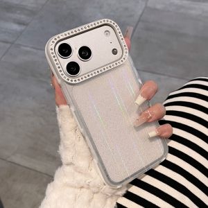 Aurora Glitter Shining Transparent Phone Case For iPhone 17 16 15 14 13 Pro Max Rhinestone Lens Protective Candy Sparkling Cover