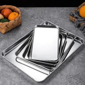 Stainless Steel Tray Rectangular Korean Flat Plate Dessert Cake Snack Plate Dinner Plate Kitchen Dinnerware