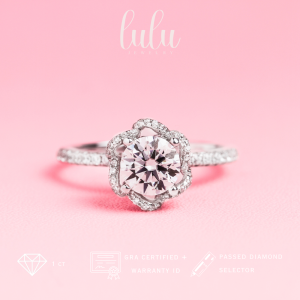 Lulu Moissanite Jewelry - Perhiasan Wanita Cincin Berlian Moissanite 1 Carat Lapis Emas 18K - Rosella Round Cut Moissanite Ring 1 CT Sertifikat GRA