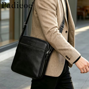PADIEOE Top layer cowhide business trend crossbody bag genuine leather fashionable and versatile single shoulder bag casual bag simple mens bag high quality