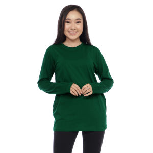 Kaos Polos Wanita Oneck Lengan Panjang Bahan Katun Combed 30s Warna Hijau Botol