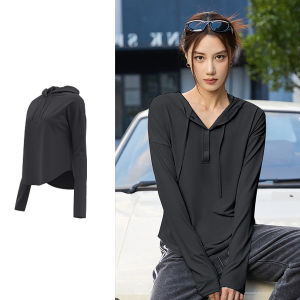 【HOT SHOW】Baju Yoga Ukuran Besar Atasan Olahraga Longgar Hoodie Wanita Pakaian Olahraga Lengan Panjang UPF 50+ /Anti UV