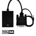 YOUDA สายแปลง VGA TO HDMI FULL HD 1080P มีสาย AUX ออกเสียงวีดีโอได้ YD-VH01 จาก VGA ออก HDMI ตัวแปลงสัญญาณ VGA TO HDMI with audio full hd มีเสียงด้วย VGA TO หัวแปลงสัญญาณ HDMI 1080P HD Audio TV โทรทัศน์ สายเคเบิล VGA ตัวผู้ สายต่อคอม สายต่อจอ. 