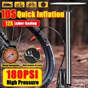 【24-hour delivery】high quality bicycle pump bike pump with 160psi gauge high pressure cycling bike air pump mini mbt road bike cycling air pump tire ball inflator alloy 打气筒