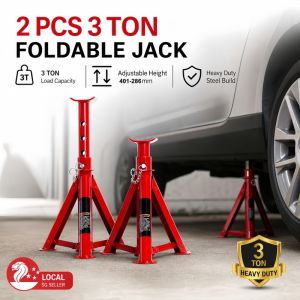 2 pcs 3 Ton Foldable Jack Stand Heavy‑Duty Adjustable Height Safety Car Lifting Support for Vehicle Repair Garage Use