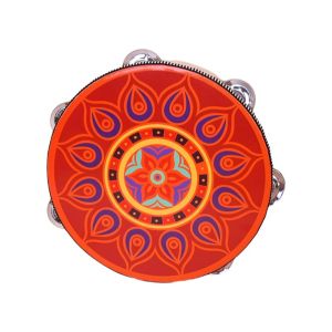 DAWEIF Wooden Tambourine for Adults 8 Inch Metal Jingles Handheld Drum Professional Clear Musical Instrument for Band Performance