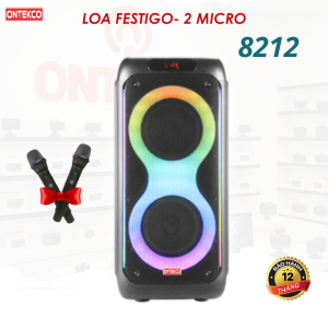 Loa Festigo 8212 kèm 2 micro không dây 2 bass 20 kèm dải đền led chạy xung quanh bass nhiều chế độ chỉnh âm bảo hành 12 tháng chính hãng ONTEKCO