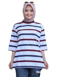 Kaos salur wanita oversize garis stripe katun baju basic oversize belang terlaris Marun