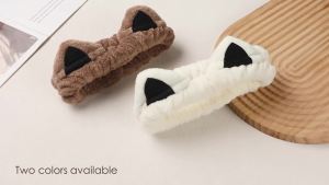 2Pcs Spa Headband for Washing Face Skincare Makeup Headbands for Women Cute Cat Ears Headbands Soft Coral Fleece Hair Accessories