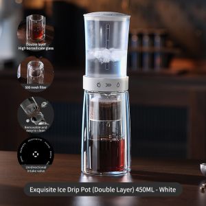 BINCOO Cold Brew Coffee Pot Glass Ice Dripper Double-walled Heat-resistant Large-capacity Pour-over Cold Brew Kettle for Home and Office 450ML