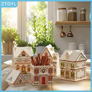 ZTOYL Holiday Village Spice House Set Mini Christmas Gingerbread Houses Jars Festive Decor Kitchen Countertop Christmas Candle