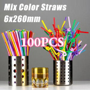 100Pcs Disposable Thin Straws Colorful Plastic Drinking Straws Assorted Color Straws for Bar Milktea Juice Cocktail Party