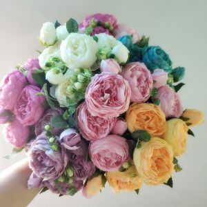 1 Bundle Silk Peony Bouquet Home Decoration Wedding Party Fake Plants DIY Pompons Artificial Roses Flowers