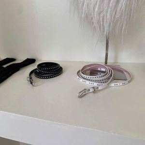 MillionGrid Y2k Punk đinh tán da đôi mỏng vành đai phụ nữ người đàn ông PU đen trắng eo Dây đeo hợp thời trang dây thắt lưng jeans váy trang trí