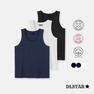 [BUNDLE OF 3] DLSTAR Mens 100% Cool Compact Cotton Tank Top Sleepwear
