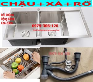 CHẬU ĐÚC THỦ CÔNG Chậu Rửa Chén Bát INOX SUS 304 N1 10048 NA.GRAND Tặng Rổ Đa Năng và Bộ Xả Chậu thoát nước bồn rửa chén inox