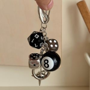 Black Dice No. 8 Billiards Keychain Y2K Pink Lucky Dice Starburst Pendant Bag Charms Hangings Punk Ornament Accessories