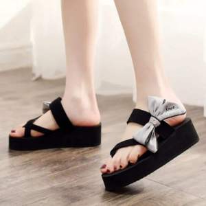 [Free Shipping] 2026 New Bow-Knot Sandals WomenS Summer Beach Wedge Sandals Outdoor Wear Non-Slip Thick-Soled Flip-Flops