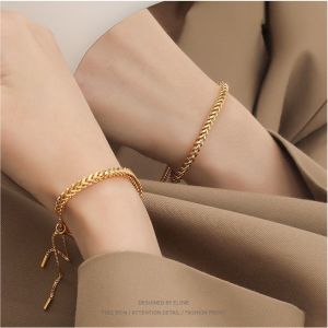 [ Bayar Ditempat ] Gelang Titanium Steel Rantai Padi Lapis Emas Asli Anti Karat Wanita Korean Style / Gelang Titanium Asli 💯Anti Luntur / Gelang Titanium Cewek Model Baru