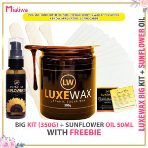 Luxewax Organic Sugar Wax Hair Removal Set Sunflower Oil Waxing Mini Trial Kit Beauty Skin Care Honey Hot Cold Waxing Paper Strips Wax Applicator Legs Kilikili Underarm Armpit Chest Brow Facial Upper Lip Bikini Private Part Brazillian Pubic Hair Remover