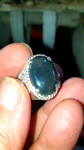 Cincin Perak Kalimaya Black Opal Solid Jumbo Asli Banten