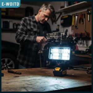 E-WOITD   18V Li ion Battery LED Work Light Portable 3 4 Inch Flashlight Flood Lamp for Car Repair and Garage Use